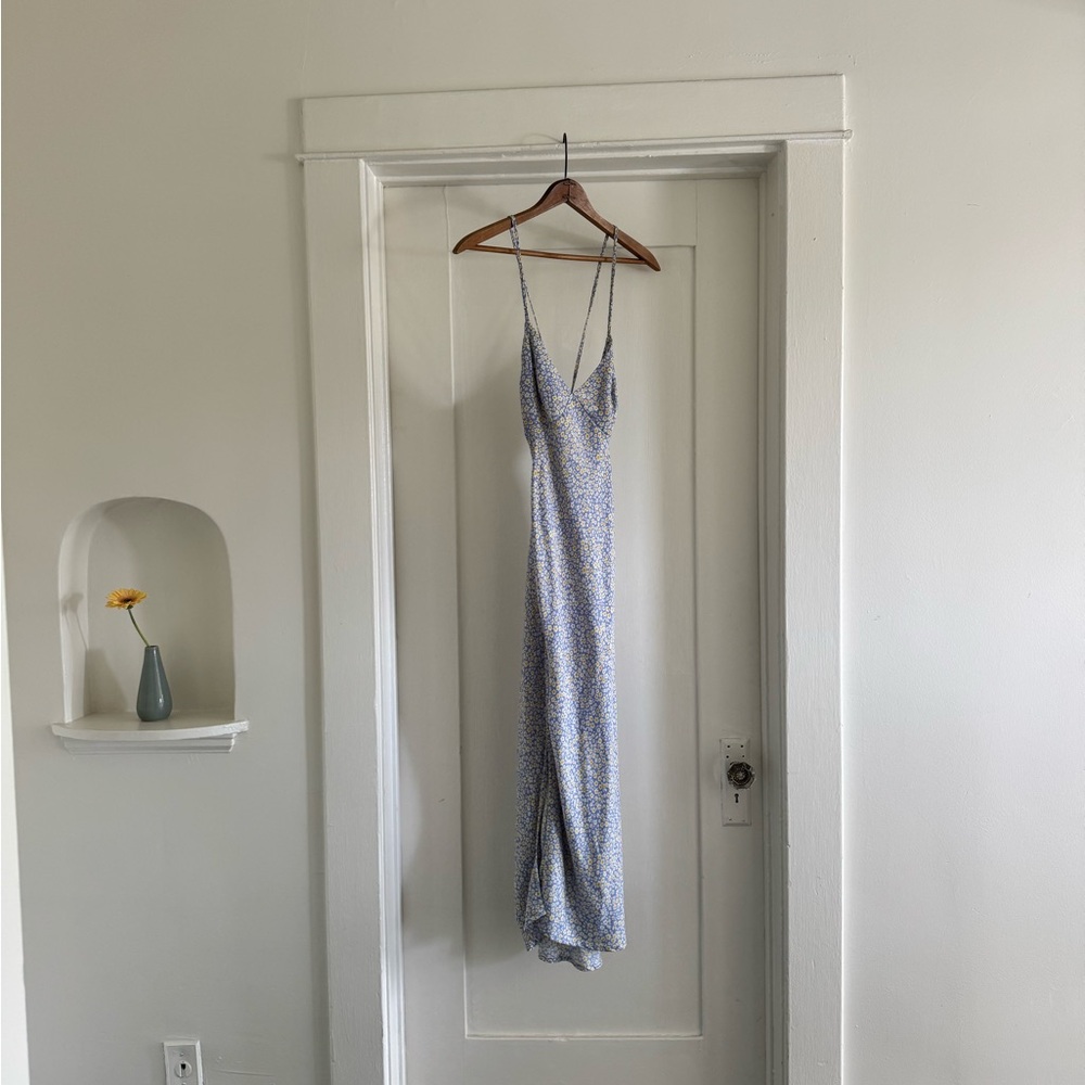 Blue Floral Spaghetti Strap Dress